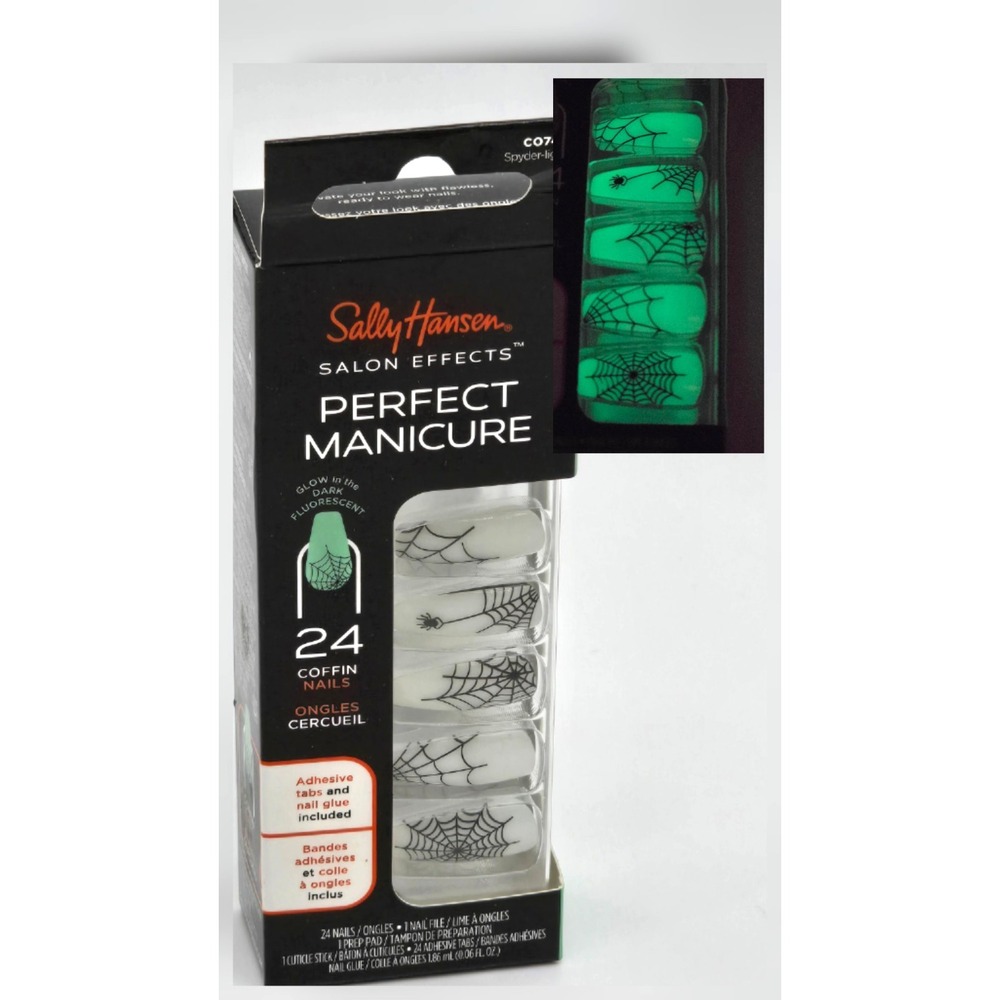 Sally Hansen Perfect Manicure C0747 Glow Dark Spider Web Coffin Nails 24 New